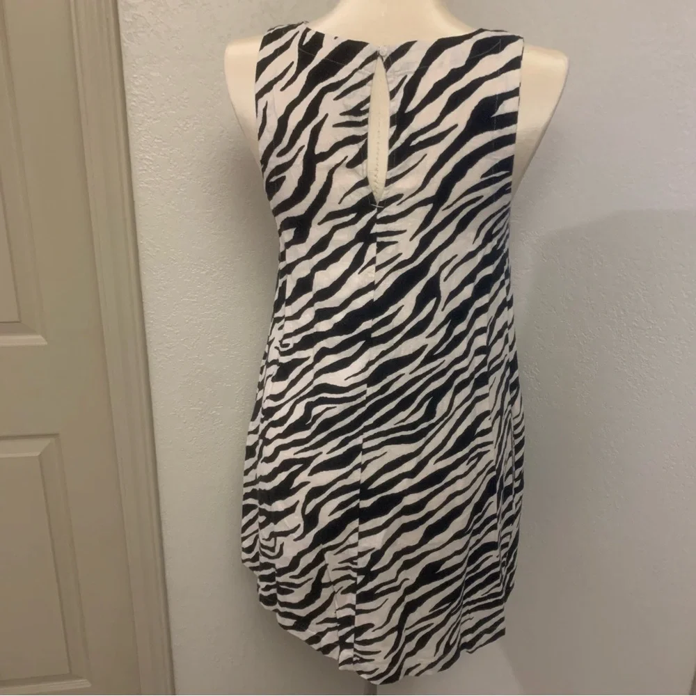 A New Day M Linen Blend Black & White Zebra Print Mini Swing Dress Sundress
